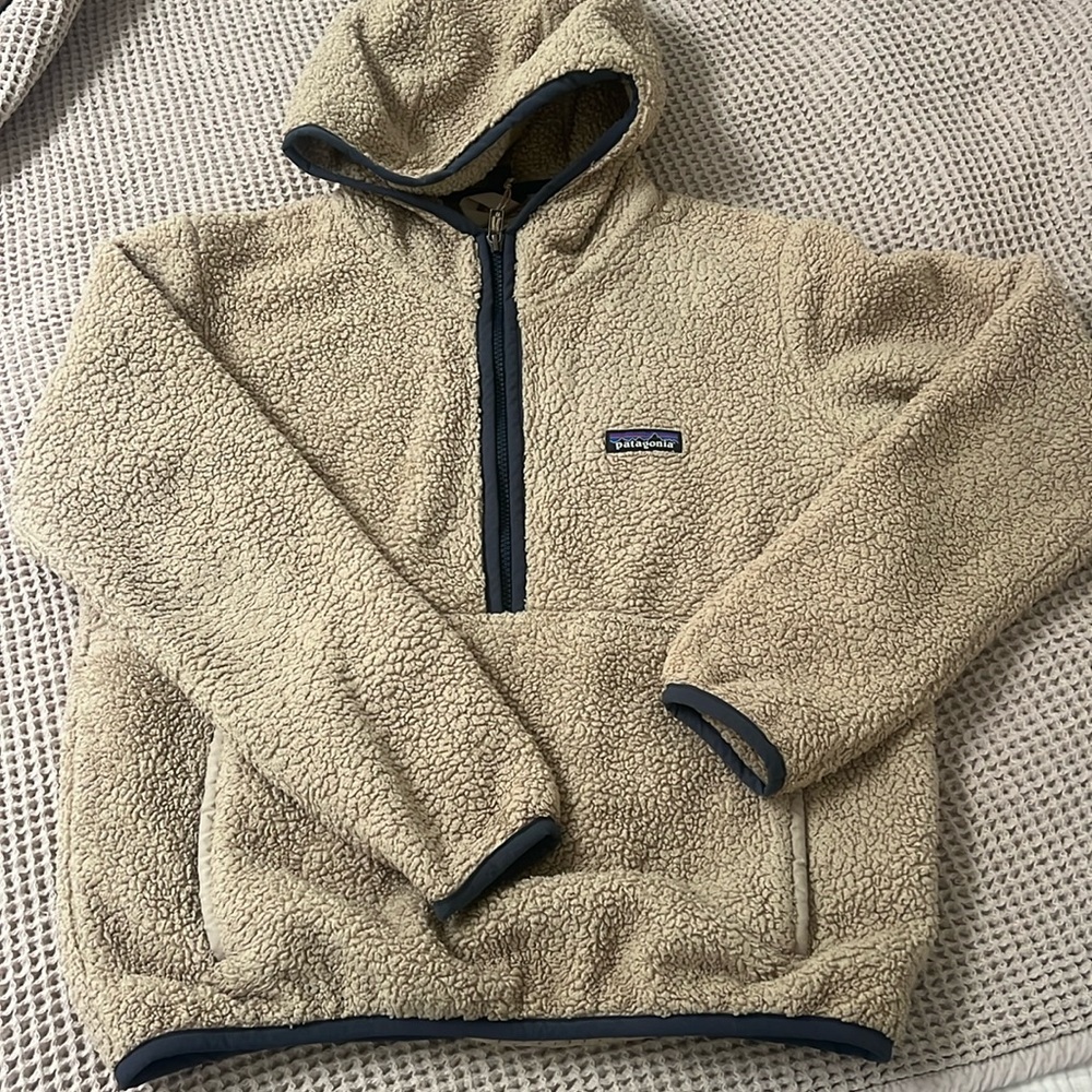 Los Gatos Deep Pile Hooded Pullover Fleece El Cap Khaki Smolder Blue Small